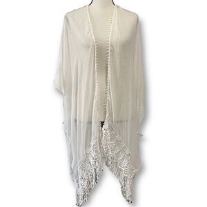 Hinge White Cotton‎ and Lace Kimono, One Size